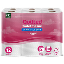 by Amazon 4-Ply Quilted Toilet Tissues – 12 Rolls – 160 Sheets Per Roll – Unscented – Soft & Strong