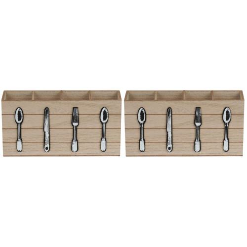 2Pcs Wooden Kitchen Utensil Organizer Assorted Color Fork Spoon Holder 1