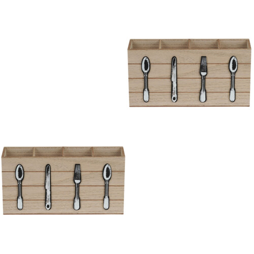 2Pcs Wooden Kitchen Utensil Organizer Assorted Color Fork Spoon Holder 2