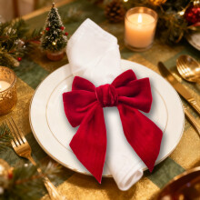 Rond de serviette nœud rouge, décoration de table de Noël, lot de 4