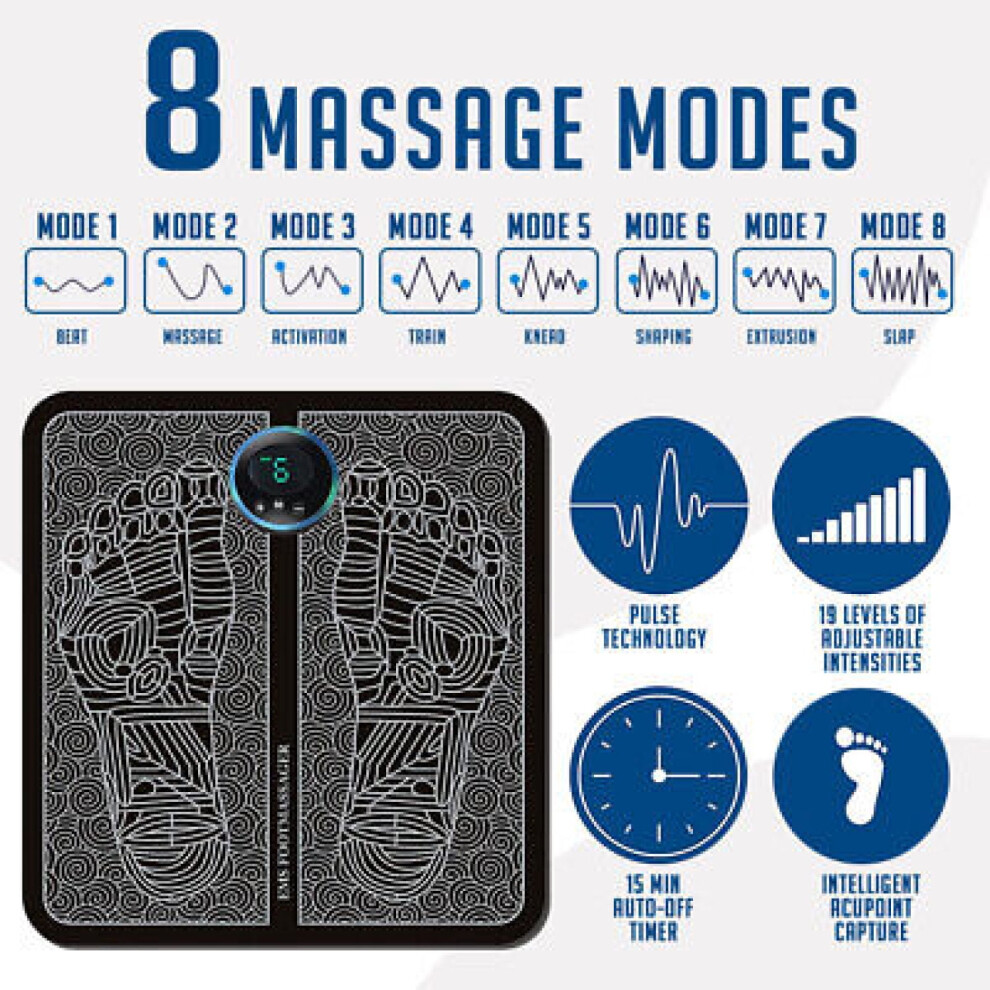 Black Ems Foot Massager Pad Leg Reshaping Electric Deep Kneading Muscle Pain Mat