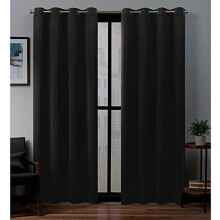 Sateen Twill Woven Room Darkening Blackout Grommet Top Curtain Panel Pair, 52"x108", Black