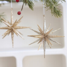 Décoration de sapin de Noël en forme d'étoile 3D pailletée (6 pièces)