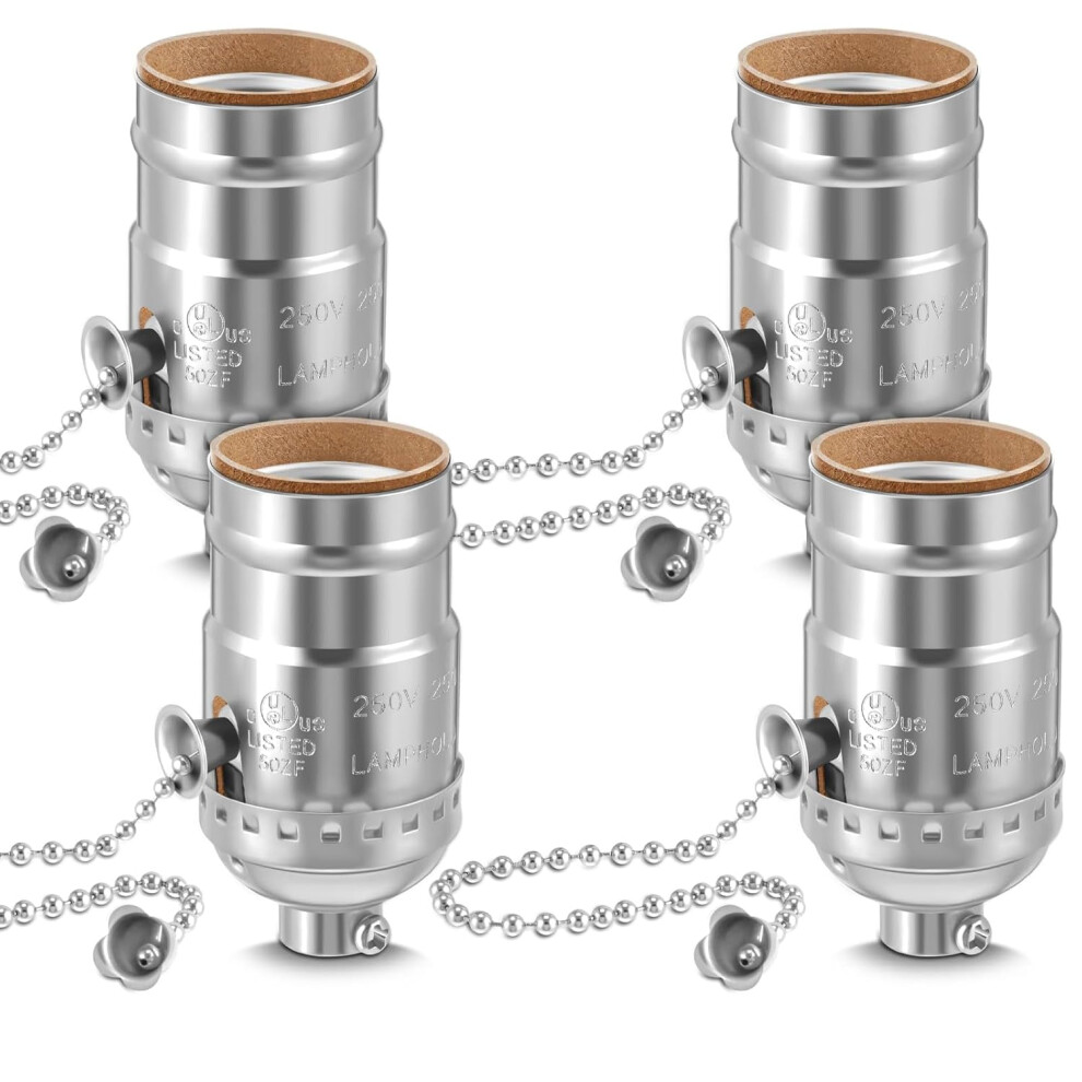 Pull Chain Lamp Socket E26 Silver 4 Pcs