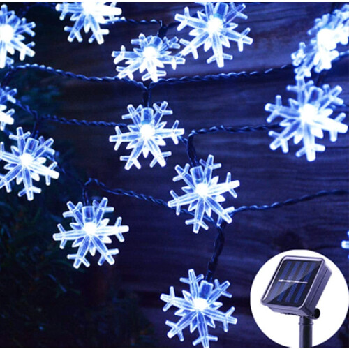 Solar Snowflake String Light, 39ft 100LED, 8 Modes, Waterproof, for Patio/Garden/Christmas Tree, Blue