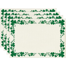 Shamrocks Clover Pattern St. Patrick's Day Round Placemats Set of 4, 14 Inch Lucky Irish Spring Table Mats for Party Kitchen Dining Decoration