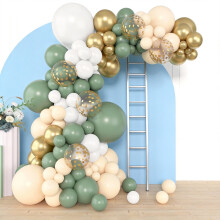 Kit d'arche de ballons vert sauge (153 pièces) (18", 12", 10", 5") – Ballons en latex or rose et confettis métalliques pour anniversaire, baby