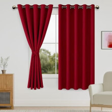Blackout Curtains with Tiebacks – Christmas Thermal Insulated Grommet Curtains, Red, 60x63", 2 Panels, Compatible with Standard Rods