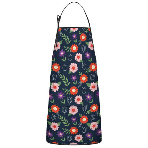 Avental floral em algodão e linho com bolsos, 84 x 69 cm (33 x 27 polegadas)