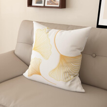 Taie d'oreiller nordique en coton et lin avec imprimé de feuilles de ginkgo, fermeture éclair invisible, amovible et lavable (16x16", 03048)