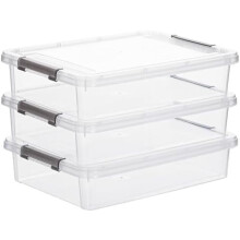 Doorzichtige, stapelbare plastic opbergbakken met deksels, 3 stuks