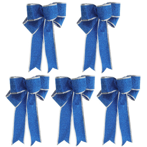 Set van 5 blauwe stoffen kerststrikjes 2