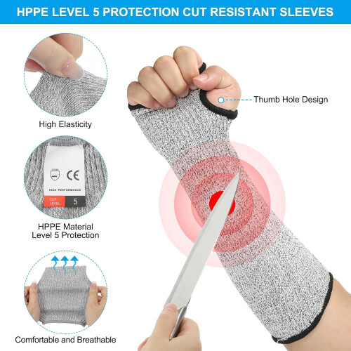 Cut Resistant Arm Sleeves with Thumb Hole Level 5 1