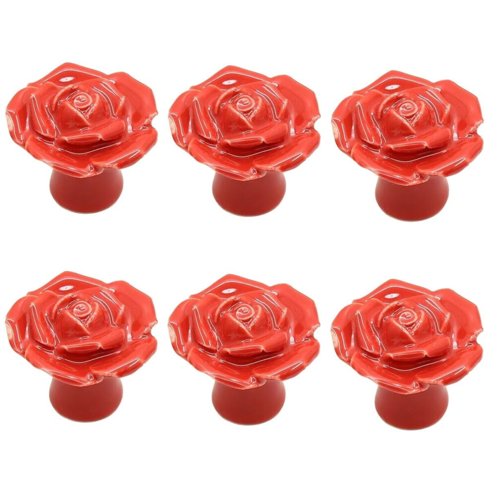 Antique Rose Ceramic Cabinet Knobs Red 6 Pcs 9402001649171