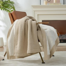 Waffle Weave Throw Blanket Chenille Sherpa 50x60 Beige