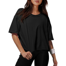T-shirts courts pour femmes, épaules tombantes, col rond, hauts courts décontractés d'été, t-shirts basiques unis
