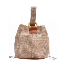 Dámska kabelka Satchel Chain Woven2025 Casual Slamená tkaná kabelka s veľkou kapacitou, khaki