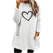 Damen-Tops Herbst Winter Überschnittene Schultern Langarm Plus Size Unifarbene Grafik-Sweatshirts Tasche Plüsch Verdickt Bedruckt