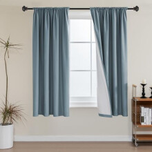 100% Blackout Curtains with White Liner, Thermal Insulated, Stone Blue, 52W x 54L, 2 PCs, Compatible with Standard Rods