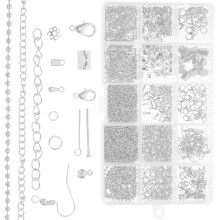 Jewelry Making Kit with Silver Alloy and Plastic Findings for Decor 1 Box DIY Necklace Bracelet Supplies