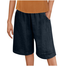 Dameshorts Sommerbukser med elastisk talje og lomme, afslappet knaplukning, ensfarvede halve shorts, S-2XL