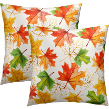 Conjunto de 2 fronhas com estampa de folha de bordo, 45x45cm, laranja e verde.