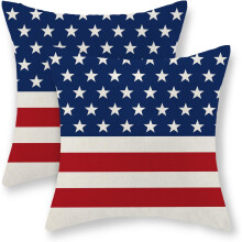 Kissenbezüge zum 4. Juli, 45 x 45 cm, 2er-Set, Leinenkissenbezüge mit blauem Sternen- und Streifenmuster und amerikanischer Flagge – Patriotische