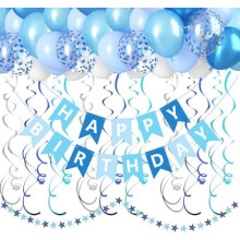 Blue and White Birthday Decor Kit with Banner, Swirls,