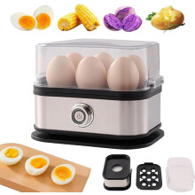 Automatic Egg Cooker, 6-Egg Capacity, Stainless Steel, Knob Control, Auto Shut-Off, Boil-Dry Protection, Hard/Medium/Soft/Poached Eggs