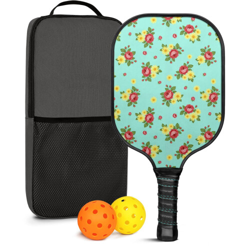 Σετ κουπιών Pickleball από fiberglass με λουλούδια και 2 μπάλες και τσάντα – Συμβατό με