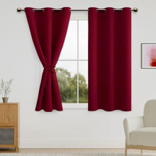 Blackout Curtains with Tiebacks – Christmas Thermal Insulated Grommet Curtains, Burgundy, 38x45", Set of 2