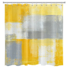 Abstract Checkered Shower Curtain 72x78 in Grey & Yellow