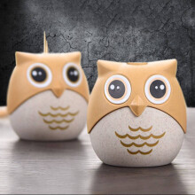 Cute Owl Cartoon Toothpick Holder Portable Dispenser, Wheat Straw & PP