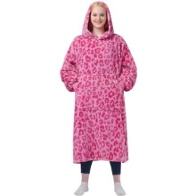 Leopardlyserødt tæppe med sweatshirt – Varmt hættetæppe med ærmer og lomme, kompatibel med voksne og børn