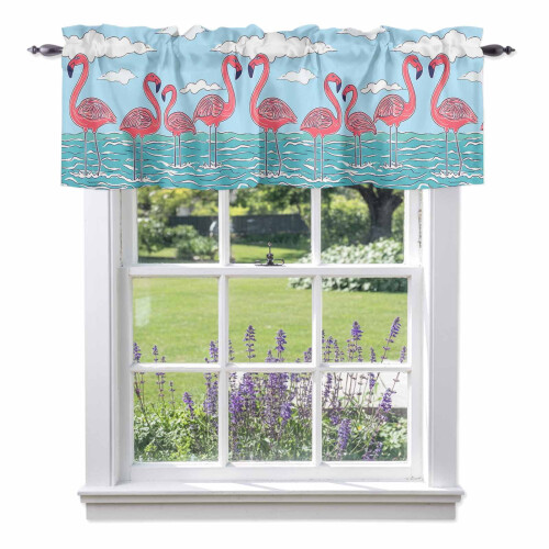 Θήκη για βέργες Flamingo Cartoon Valance 54x18in, για κουζίνα, υπνοδωμάτιο, μπάνιο, σαλόνι –
