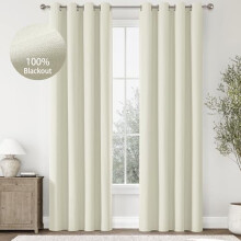 Rideaux occultants ivoire 100 % (132 x 213 cm), 2 panneaux, œillets, isolation thermique et phonique – Convient pour une maison de campagne, une