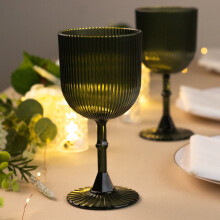 BalsaCircle 12 Hunter Green Plastic Wine Glasses 9oz Vintage Ribbed Pattern Party Reception Decorations Supplies