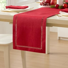 Chemin de table en tissu de Noël, 178 cm, motif treillis ajouré rouge provençal, résistant à l'eau et aux taches – Convient aux tables de