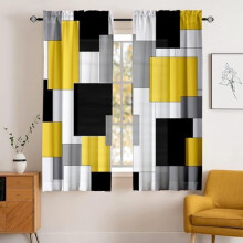 Yellow & Black Geometric Curtains 42x63 Inch, Grey Abstract Rod Pocket Drapes for Bedroom/Kitchen/Living Room (2 Panels), Compatible with Standard