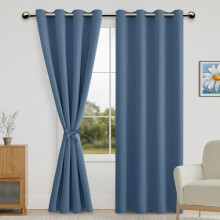Rideaux occultants pour chambre à coucher avec embrasses – Bleu poudré, 52 x 84 pouces, œillets, pour une obscurité totale et une intimité