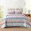 Boho Queen Quilt Set Pink Floral Striped 3-Piece 1