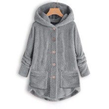 UTTOASFAY Cappotti da donna taglie forti Top da donna taglie forti con bottoni in peluche Cardigan ampio con cappuccio Cappotto di lana Giacca