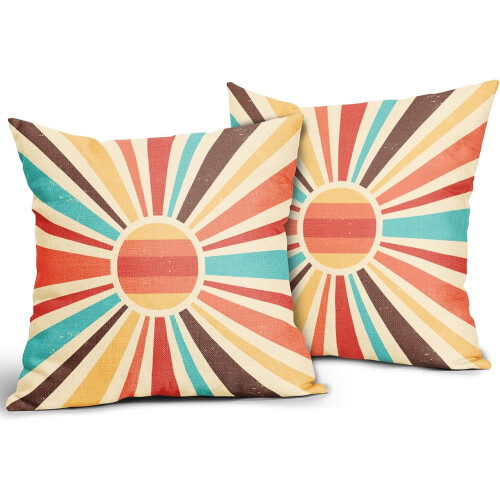 Μαξιλαροθήκες Boho Sun 18x18, Σετ 2 τεμαχίων, Διακοσμητικές μαξιλαροθήκες Retro Abstract Sunshine 1