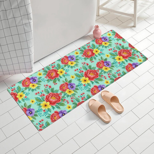 Χαλί μπάνιου Pioneer Flower Floral, αντιολισθητικό χαλάκι μικροϊνών με επένδυση από 2