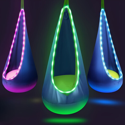 LED-hængekøjestol med lys til børn, nylon, 150x70 cm 2
