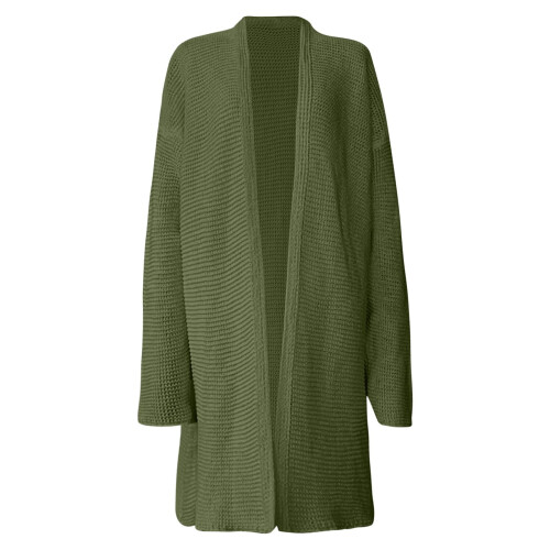 Gilet long vert, léger et ample, grande taille, uni, décontracté, en maille. 2