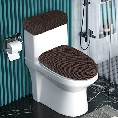 Stretch-WC-Deckel- und Spülkastenabdeckungsset im Jacquard-Karomuster 1