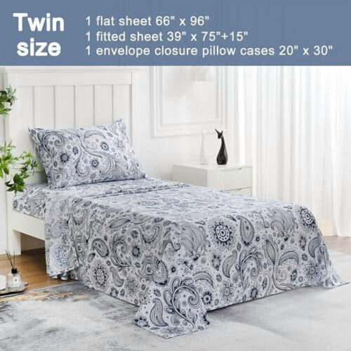 Navy Paisley Microfiber Sheet Set Cal King 4-Piece 1