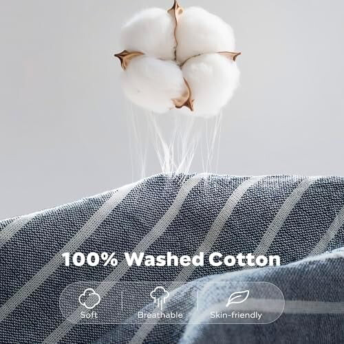 Housse de couette en coton lavé, format Queen, avec 2 taies d'oreiller 1