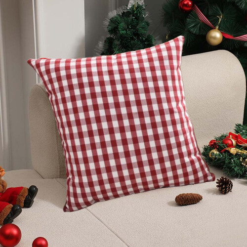 Red Plaid Christmas Pillow Cover 45x45cm 2